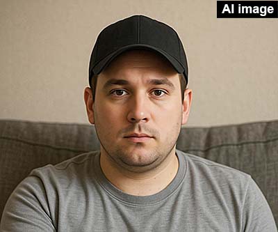 Man wearing a baseball cap and a t-shirt